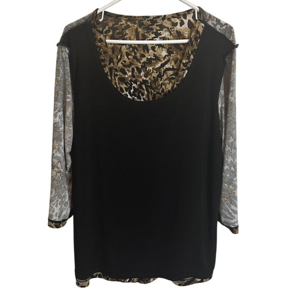 JM Collection XL Polyester Lined Animal Print Deep V-Neck Pull On Brown Black - Picture 3 of 7